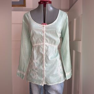 Joe Browns Mint Green Button-Front Embroidered Tunic Size 14